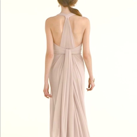 DAVID’S BRIDAL Extra Length Mesh T-strap Back Halter maxi blush dress women’s 6 - Picture 8 of 11